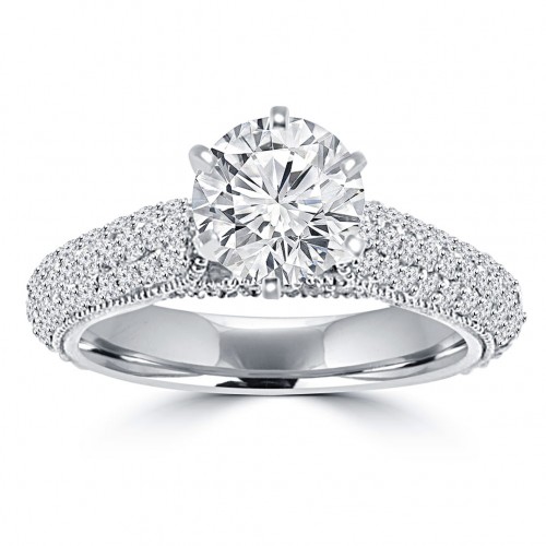 2.00 ct Ladies Round Cut Diamond Engagement Ring in 14 kt White Gold Pave Set